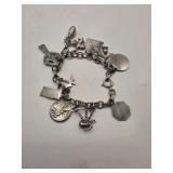 Sterling Chunky Charm Bracelet marked Sterling