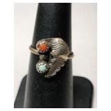 Silver Navajo turquoise Ring size 5.    .055oz