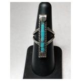 Silver turquoise Ring marked WL    Size 6  .185oz