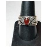 Silver red coral Stone ring. Marked 925 Mexico