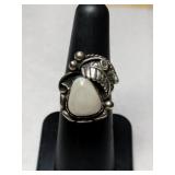 Silver Navajo mother of pearl ring marked 52 size