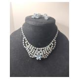 Silvertone light blue rhinestone necklace with