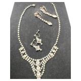 Silvertone clear rhinestone necklace two sets