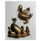 gold tone Duck brooches