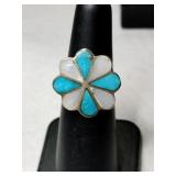 Silver zuni turquoise/ mother of pearl Ring size