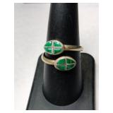 Silver zuni greenstone adjustable Ring size 8.