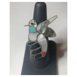 Silver Zuni hummingbird turquoise mother Pearl
