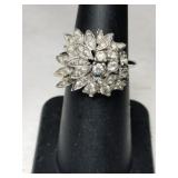 Silver clear Stone cluster ring marked Sterling