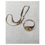 14k scrap gold broken ring and herringbone