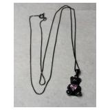 Silver box chain bear pink stone pendant marked