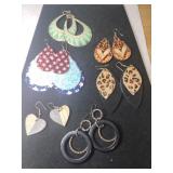 6 pair dangle earrings wooden metal plastic