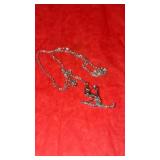 Fashionable silver chain with rainbow pink heart