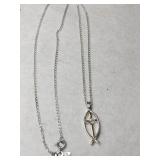 Silver Cross fish pendant necklace marked 925.