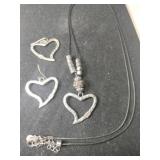 Heart necklace matching dangle earrings