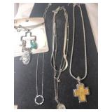 4 silver tone necklaces