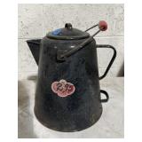 black speckled enamelware cowboy coffee pot