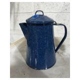 blue speckled enamelware coffee percolator