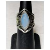 Silver native American mother of pearl ring