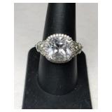 Silver clear Stone ring Mark BYJ  925 size 8.