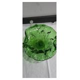 Emerald green art glass hand blown candy dish