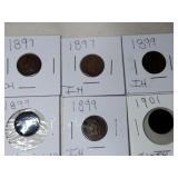 6 Indian Head pennies 1697-1899 1901