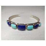 Silver turquoise/ lapis  Stone cuff bracelet