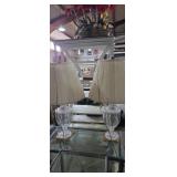 2 Crystal urn lamps with brass base and shade