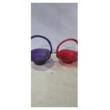 Satin purple, and satin red glass decorative