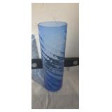 Blue swirl glass vase 10in