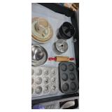 Mini baking pans,mixing bowl,rolling pin and cake