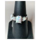 Silver synthetic opal  ring Marked 925 size 7.