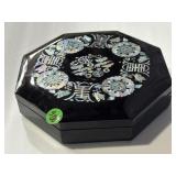10" black lacquer box with mother-of-pearl inlay