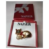 Napier  goldtone cat brooch