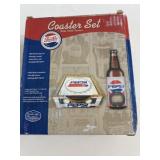 6 pc wood Pepsi coaster set with opener