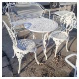 Light metal white table and 2 chair with floral