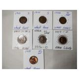 7 wheat pennies 1941, 1942, 1946, 1956 to 1957