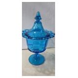 Imperial Glass bright blue lidded pedestal candy
