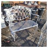 Wrought iron white 2 seat bench 43in wide and