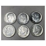 6 1964 silver dimes