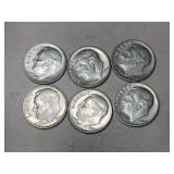 6 1964 silver dimes