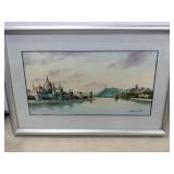 Cityscape print watercolor framed 11x6