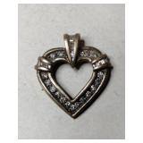 10K heart-shaped gold clear Stone pendant Marked