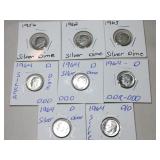 8 1956,1962,1963, 1964 silver dimes