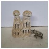 Carved tuff stone sculpture 5in and natural stone