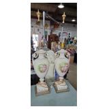 1960s floral hand painted porcelain table lamp