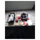 Lot of assorted fabrics and sewing items.