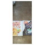2- Canvas cat pet vacation art pieces hand