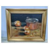 17x14 frame oil painting onions and copper pot by