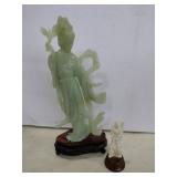 Oriental celadon green Jade sculpture wooden