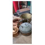 Damaged copper /metal ware , tea pot , buckets
